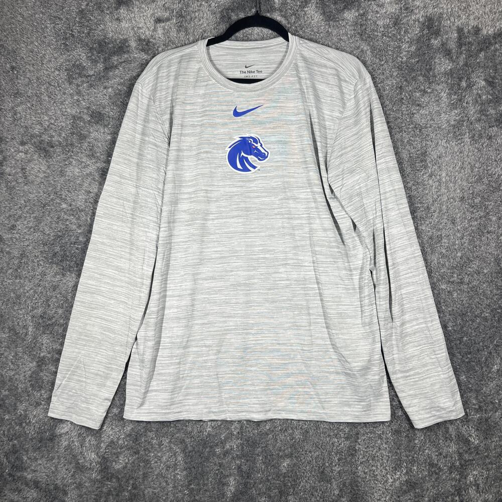 Boise State Broncos Shirt Mens L Gray Dri-Fit Long Sleeve Moisture Wicking Nike